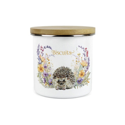 Purely Home Floral Hedgehog Small Biscuits Storage CanisterPretty Wildlife & Foliage Homewares Gifts1.2L Enamel Snacks Storage Container from B&Q