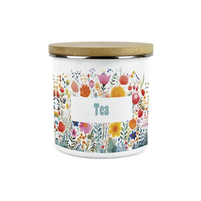 Purely Home Flower Meadow Tea Storage CanisterBright Floral Kitchen DécorLarge 1.2L Enamel Hot Drinks/food Storage Container from B&Q