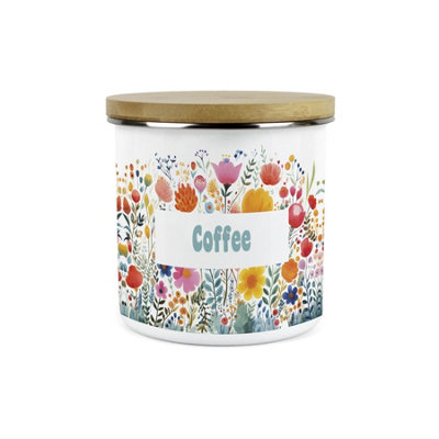 Purely Home Flower Meadow Coffee Storage CanisterBright Floral Kitchen DécorLarge 1.2L Enamel Hot Drinks/food Storage Container from B&Q