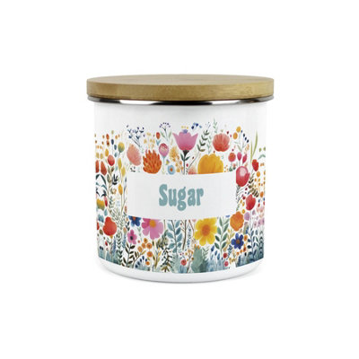 Purely Home Flower Meadow Sugar Storage CanisterBright Floral Kitchen DécorLarge 1.2L Enamel Hot Drinks/food Storage Container from B&Q