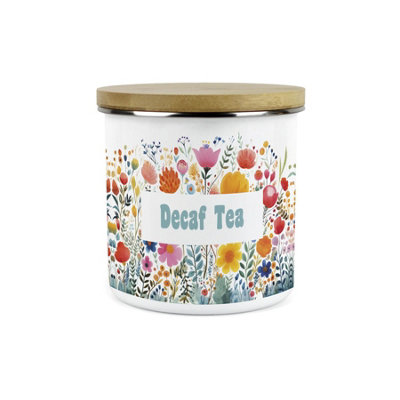 Purely Home Flower Meadow Decaf Tea Storage CanisterBright Floral Kitchen DécorLarge 1.2L Enamel Hot Drinks/food Storage Container from B&Q