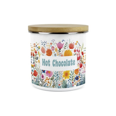 Purely Home Flower Meadow Hot Chocolate Storage CanisterBright Floral Kitchen DécorLarge 1.2L Enamel Hot Drinks/food Storage Container from B&Q