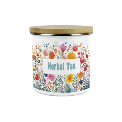 Purely Home Flower Meadow Herbal Tea Storage CanisterBright Floral Kitchen DécorLarge 1.2L Enamel Hot Drinks/food Storage Container from B&Q
