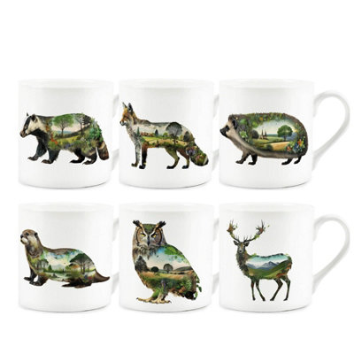 Purely Home Surreal British Animals Bone China MugsSet Of 6 from B&Q