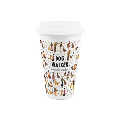 Purely Home Dog Walker Ceramic Travel MugNovelty Job Gifts For Dog SittersReusable Silicone Lid Double-Walled Insulated Drinks Flask from B&Q