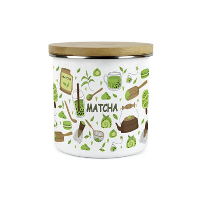 Purely Home Matcha Storage CanisterGifts For Tea Lovers/drinkersWhite & Green 1.2L Metal Enamel Hot Drinks Storage Container from B&Q