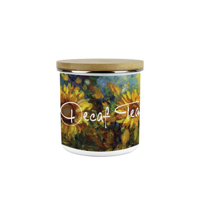 Purely Home Painted Sunflowers Decaf Tea Storage CanisterVan Gogh Inspired Oil Paint Floral ArtworkEnamel Medium Kitchen Container from B&Q