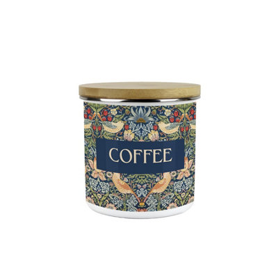 B&Q -  Blue Strawberry Thief Coffee Storage CanisterMorris Inspired Tapestry Artwork Homeware Gifts Medium Enamel Kitchen Container - Image 3