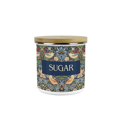 B&Q -  Blue Strawberry Thief Sugar Storage CanisterMorris Inspired Tapestry Artwork Homeware Gifts Medium Enamel Kitchen Container