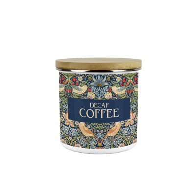 Purely Home Blue Strawberry Thief Decaf Coffee Storage Canister - Morris Inspired Tapestry Artwork Homeware Gifts - Medium Sized Metal Enamel Kitchen Food/Drinks Storage Container 600ml - Image 3