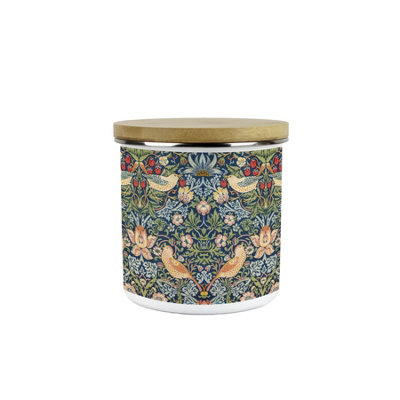 Purely Home Blue Strawberry Thief Kitchen Storage Canister - Morris Inspired Tapestry Artwork Homeware Gifts - Medium Sized Metal Enamel Food/Drinks Storage Container 600ml - Image 3