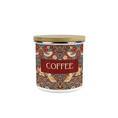 Purely Home Red Strawberry Thief Coffee Storage Canister - Morris Inspi Tapestry Artwork Homeware Gift - Enamel Kitchen Container Medium