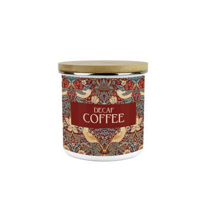 Purely Home Red Strawberry Thief Decaf Coffee Storage Canister - Morris Inspi Tapestry Artwork Gifts - Enamel Kitchen Container Medium