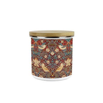 Purely Home Red Strawberry Thief Kitchen Storage Canister - Morris Inspi Tapestry Artwork Homeware Gifts - Enamel Container Medium