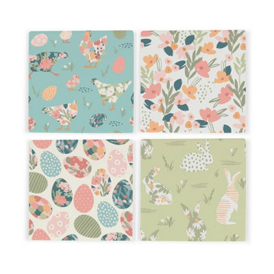 Purely Home Easter Themed Ceramic Coaster SetSpringtime Floral GiftsSquare Set Of Four (4) Coasters from B&Q
