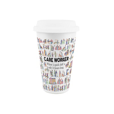 Purely Home Care Worker Ceramic Travel MugFunny Novelty Job Gift For Healthcare StaffReusable Silicone Lid Double-Walled Insulated Flask from B&Q