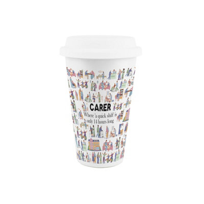 Purely Home Carer Ceramic Travel MugFunny Novelty Job Gifts For Healthcare WorkersReusable Silicone Lid Double-Walled Insulated Flask from B&Q