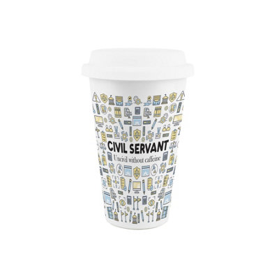 Purely Home Civil Servant Ceramic Travel MugNovelty Job GiftReusable Silicone Lid Double-Walled Insulated Flask from B&Q