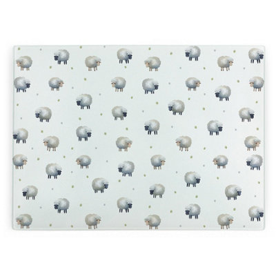 B&Q -  Spring Sheep Large Smooth Glass Worktop ProtectorFarmhouse Kitchen Chopping Board