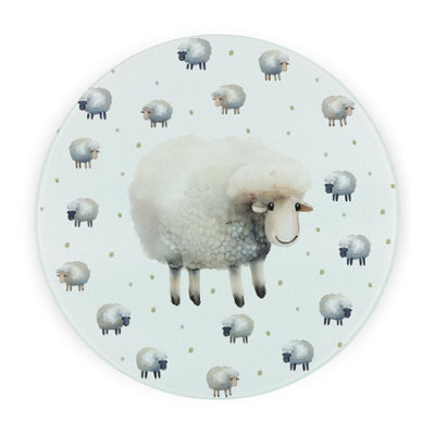 Spring Sheep Round Glass Worktop Saver - Countryside Animals Chopping Board - Image 3