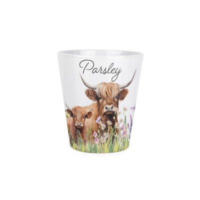 B&Q -  Highland Cow & Calf Small Ceramic Parsley Plant Pot