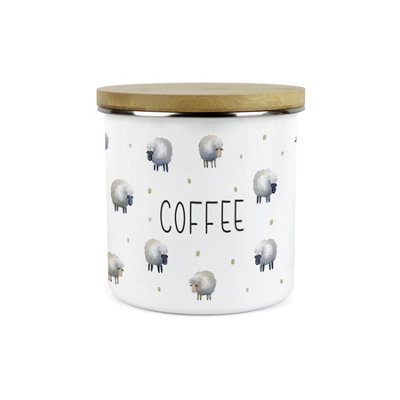 Purely Home Spring Sheep Coffee Storage CanisterCartoon Farm Animal Kitchen DécorLarge 1.2L Enamel Hot Drinks Storage Container from B&Q