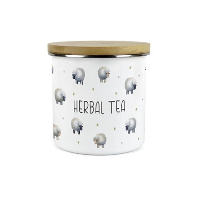 Purely Home Spring Sheep Herbal Tea Storage CanisterCartoon Farm Animal Kitchen DécorLarge 1.2L Enamel Hot Drinks Storage Container from B&Q