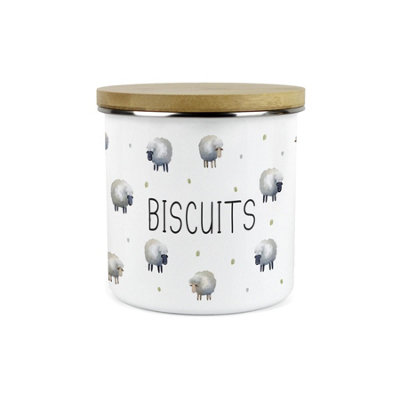Purely Home Spring Sheep Small Biscuits Storage Canister - Cartoon-Style Countryside Farm Animal Kitchen Décor - Large 1.2L Enamel Food Storage Container - Image 4