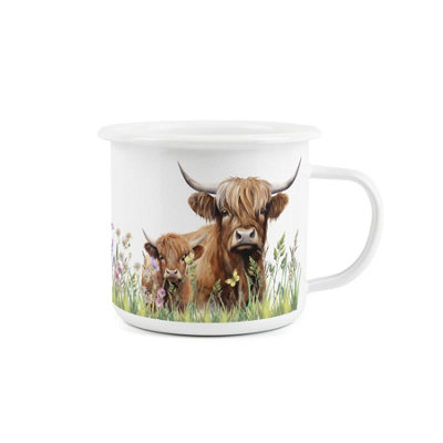 Purely Home Highland Cow & Calf Enamel MugFarmyard & Countryside Durable Outdoor Drinks Cup GiftTravel Camping Hiking Present from B&Q