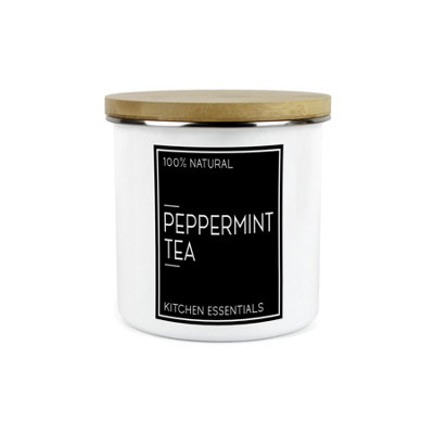 B&Q -  Inverted Minimalist Peppermint Tea Storage CanisterNatural Black & White Kitchen DécorLarge 1.2L Enamel Storage Container - Image 4