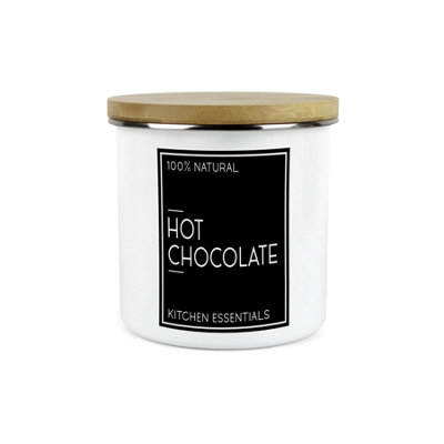 B&Q -  Inverted Minimalist Hot Chocolate Storage CanisterNatural Black & White Kitchen DécorLarge 1.2L Enamel Storage Container
