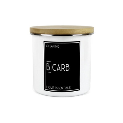 B&Q -  Inverted Minimalist Bicarb Storage CanisterNatural Black & White Modern Décor Enamel 1.2L Home & Kitchen Storage Container