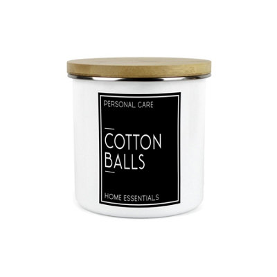 Refillable Cotton Balls Canister - Enamel & Bamboo Bathroom Storage Container - Image 3
