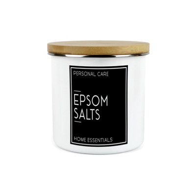 Refillable Epsom Salts Canister - Enamel & Bamboo Bathroom Storage Container Jar - Image 3