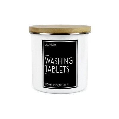 Purely Home Inverted Minimalist Washing Tablets Storage CanisterNatural Black & White Modern DécorEnamel 1.2L Kitchen Storage Container from B&Q