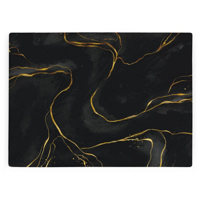 Purely Home Black & Gold Marbled Worktop ProtectorLarge Smooth Glass Chopping Board from B&Q