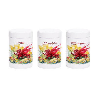 Purely Home Welsh Dragon & Daffodils TeaCoffee And SugarTeCoffiSiwgr Wales Souvenir Home GiftScrew Lid Storage Containers 750Ml from B&Q