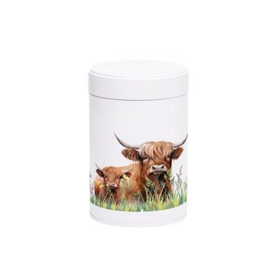 B&Q -  Highland Cow & Calf Storage CanisterCountryside Farm Animals Home GiftsWhite Screw Top Lid Kitchen Storage Container 750Ml