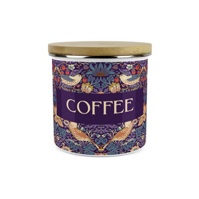 Purely Home Purple Strawberry Thief Coffee Storage CanisterMorris Inspired Floral Tapestry Artwork1.2L Enamel Kitchen Storage Container from B&Q