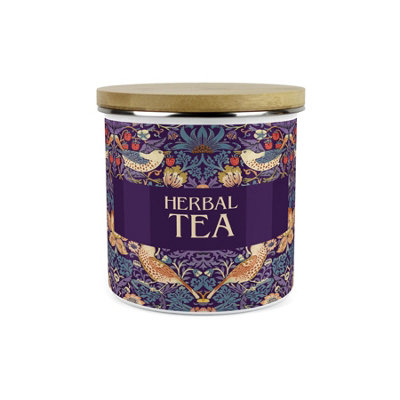 Purely Home Purple Strawberry Thief Herbal Tea Storage CanisterMorris Inspired Floral Tapestry Artwork1.2L Enamel Kitchen Container from B&Q