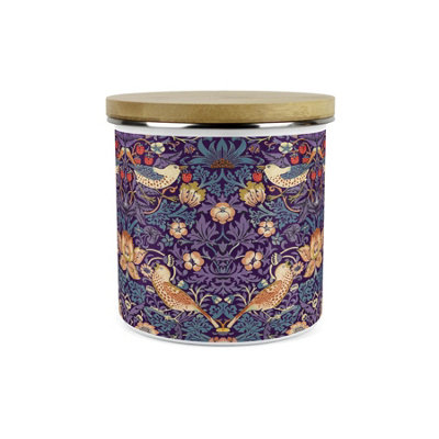 Purely Home Purple Strawberry Thief Storage CanisterMorris Inspired Floral Tapestry Artwork1.2L Enamel Kitchen Container from B&Q