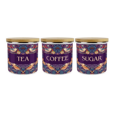 Purely Home Purple Strawberry Thief TeaCoffee & Sugar Storage Canisters Set Of 3Morris Inspired Floral Tapestry Artwork1.2L from B&Q