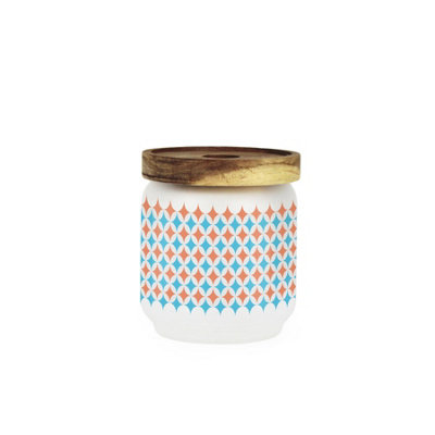 Purely Home Geometric Small Glass Storage JarBlue & Orange Colourful Kitchen/home Canister With Wooden Lid 450Ml (10.5Cm X 9Cm) from B&Q