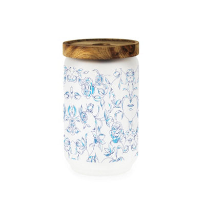 Purely Home Painted Roses Glass Storage JarBlue Floral Kitchen/home Canister With Wooden Lid 750Ml (15.5Cm X 9Cm) from B&Q