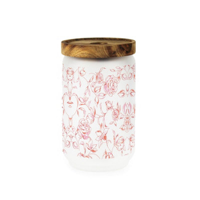 Purely Home Painted Roses Glass Storage JarRed Floral Kitchen/home Canister With Wooden Lid 750Ml (15.5Cm X 9Cm) from B&Q