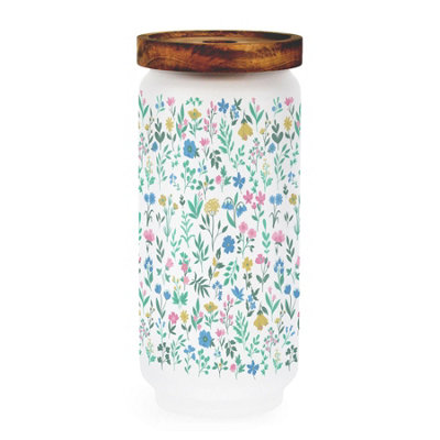 Purely Home Pretty Flowers Large Glass Storage JarFloral Meadow Kitchen/home Canister With Wooden Lid 950Ml (21Cm X 9Cm) from B&Q