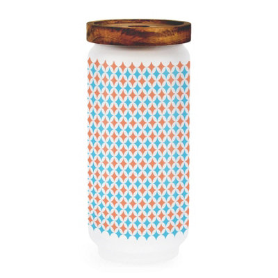 Purely Home Geometric Large Glass Storage JarBlue & Orange Colourful Kitchen/home Canister With Wooden Lid 950Ml (21Cm X 9Cm) from B&Q