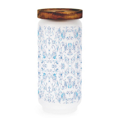 Purely Home Painted Roses Large Glass Storage JarBlue Floral Kitchen/home Canister With Wooden Lid 950Ml (21Cm X 9Cm) from B&Q