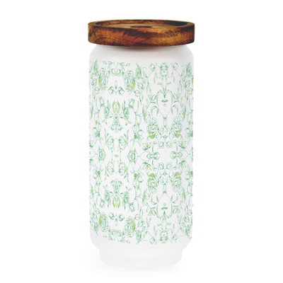 Purely Home Painted Roses Large Glass Storage JarGreen Floral Kitchen/home Canister With Wooden Lid 950Ml (21Cm X 9Cm) from B&Q