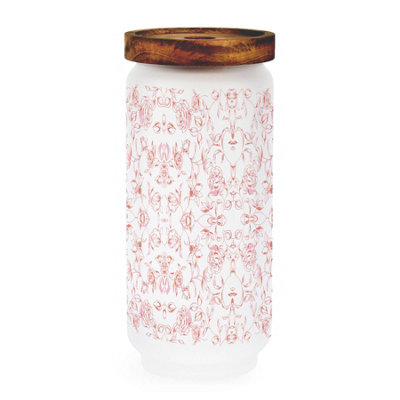 Purely Home Painted Roses Large Glass Storage JarRed Floral Kitchen/home Canister With Wooden Lid 950Ml (21Cm X 9Cm) from B&Q